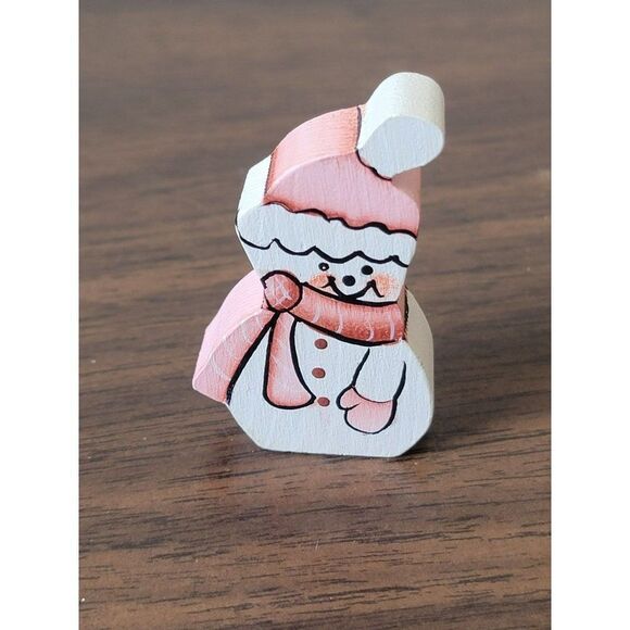 Mini wooden snowman red Xmas figure happy - Picture 1 of 4